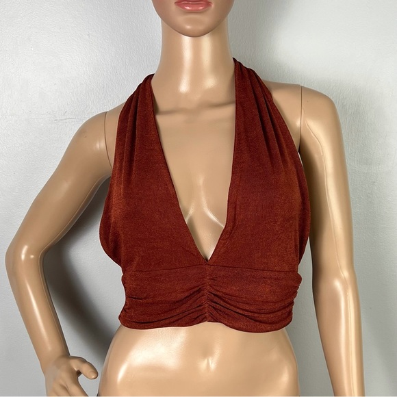NEW BY.DYLN REVOLVE METALLIC HALTER CROP TOP - Picture 2 of 8